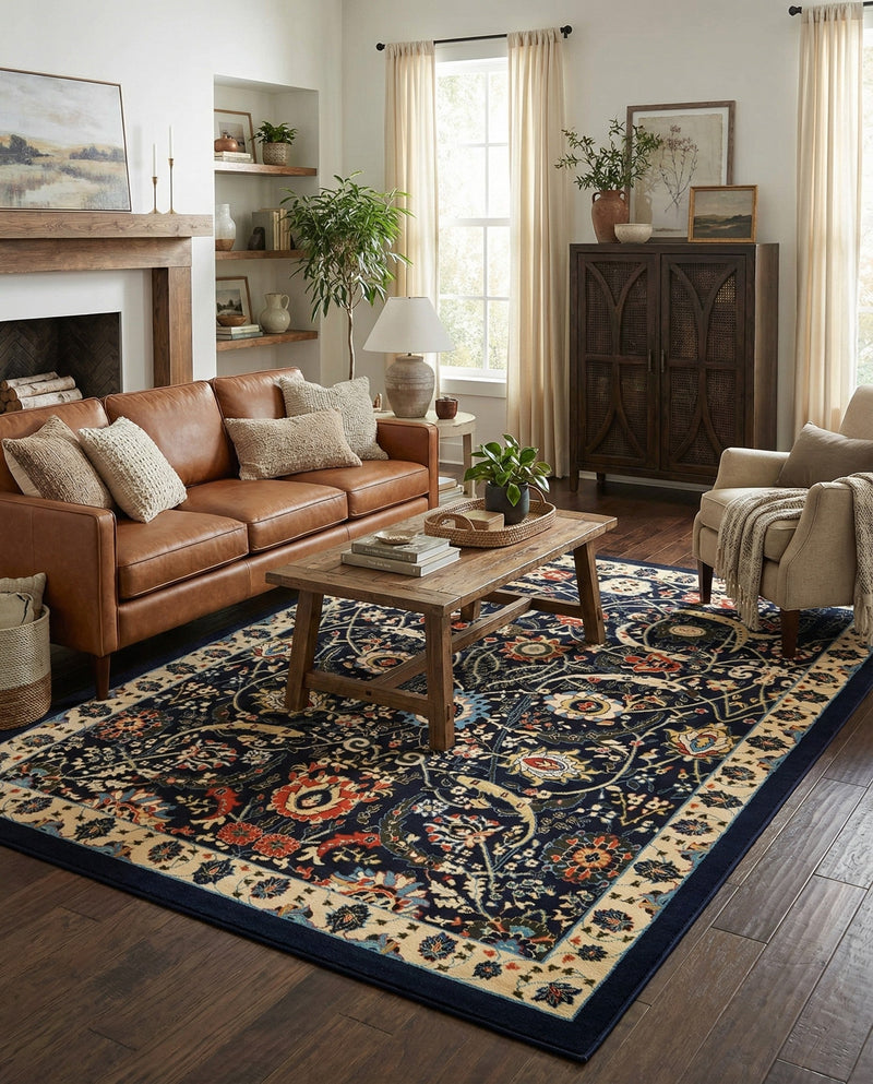 Tabriz Tapestry Collection Area Rug - Sahand (Navy Blue) Rectangle Navy Blue  lifestyle 18