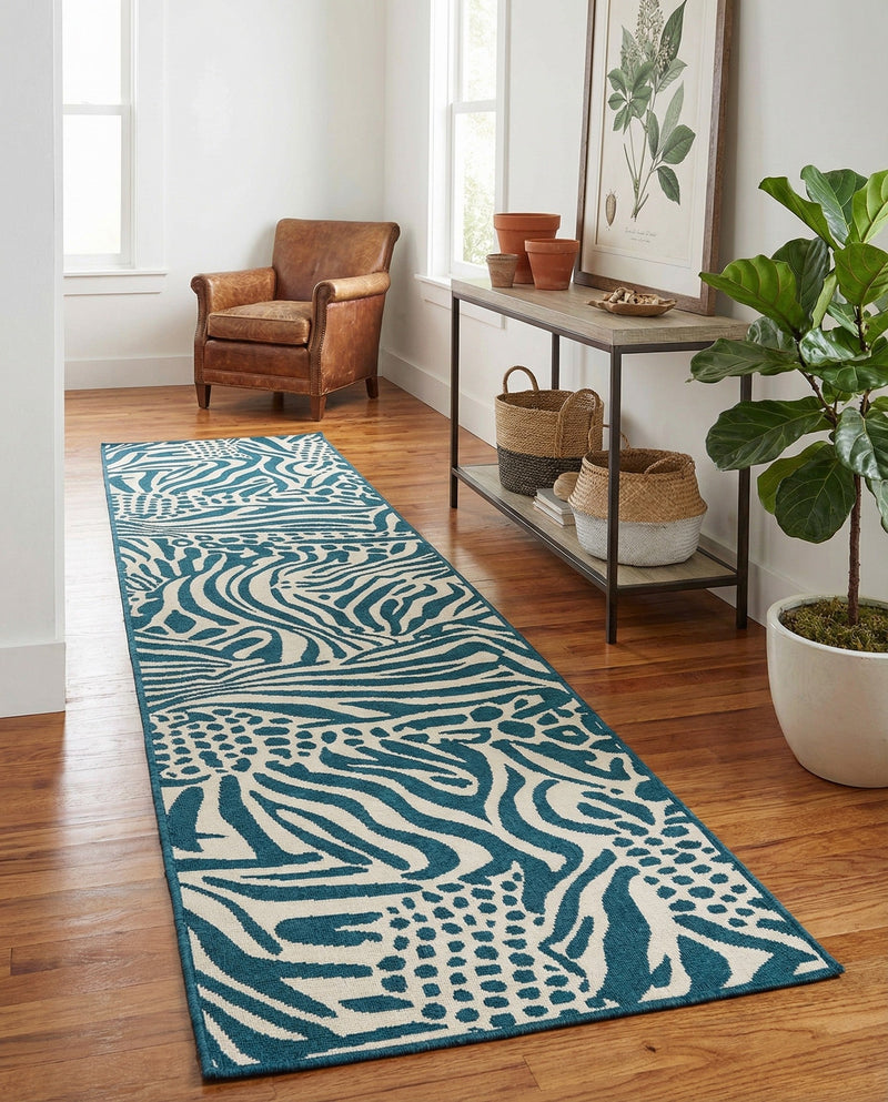 Savannah Escape Collection Area Rug -  Masai Runner Navy Blue and Ivory  lifestyle 69