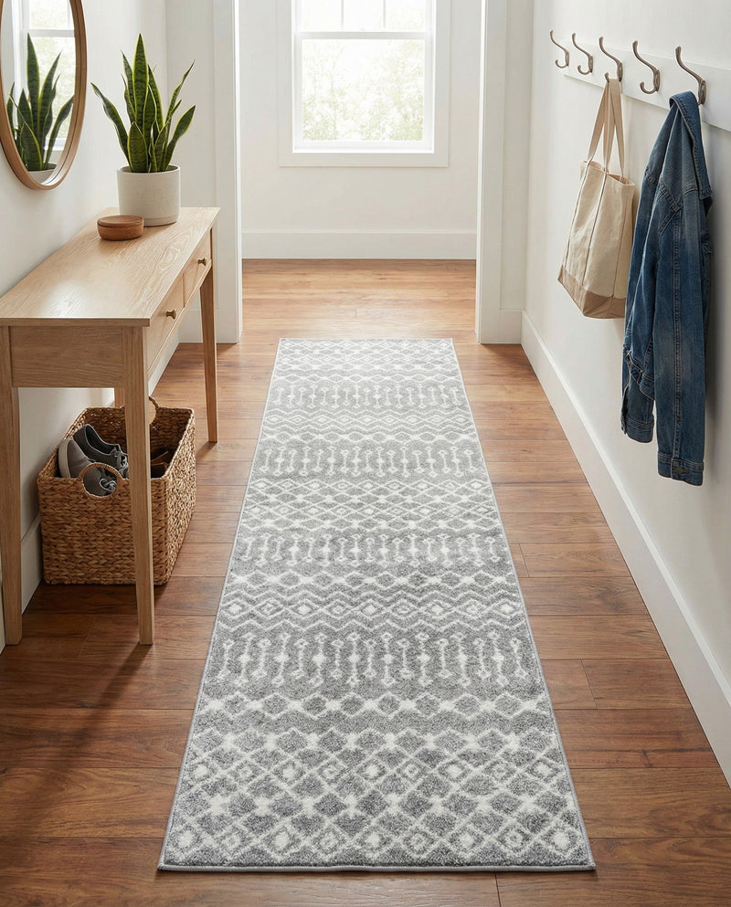 Mediterranean Lattice Collection Area Rug - Santorini (Gray) Runner Gray  lifestyle 65