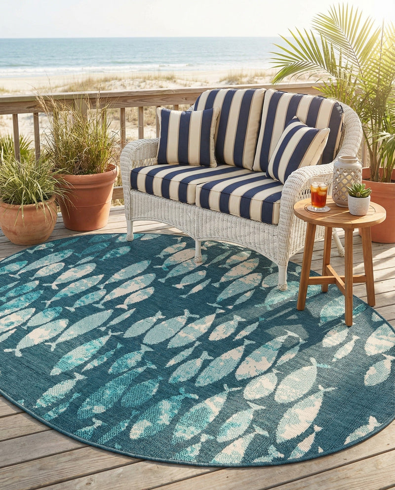 Seaside Haven Rugs Collection Area Rug -  Wavecrest Oval Blue  lifestyle 59