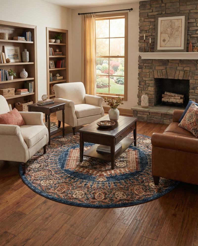 Eden Oasis Collection Area Rug -  Refuge (Blue) Round Blue  lifestyle 71