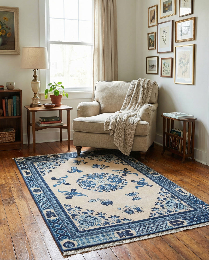Bazaar Chic Collection Area Rug -  Casablanca Rectangle Ivory and Blue  lifestyle 7