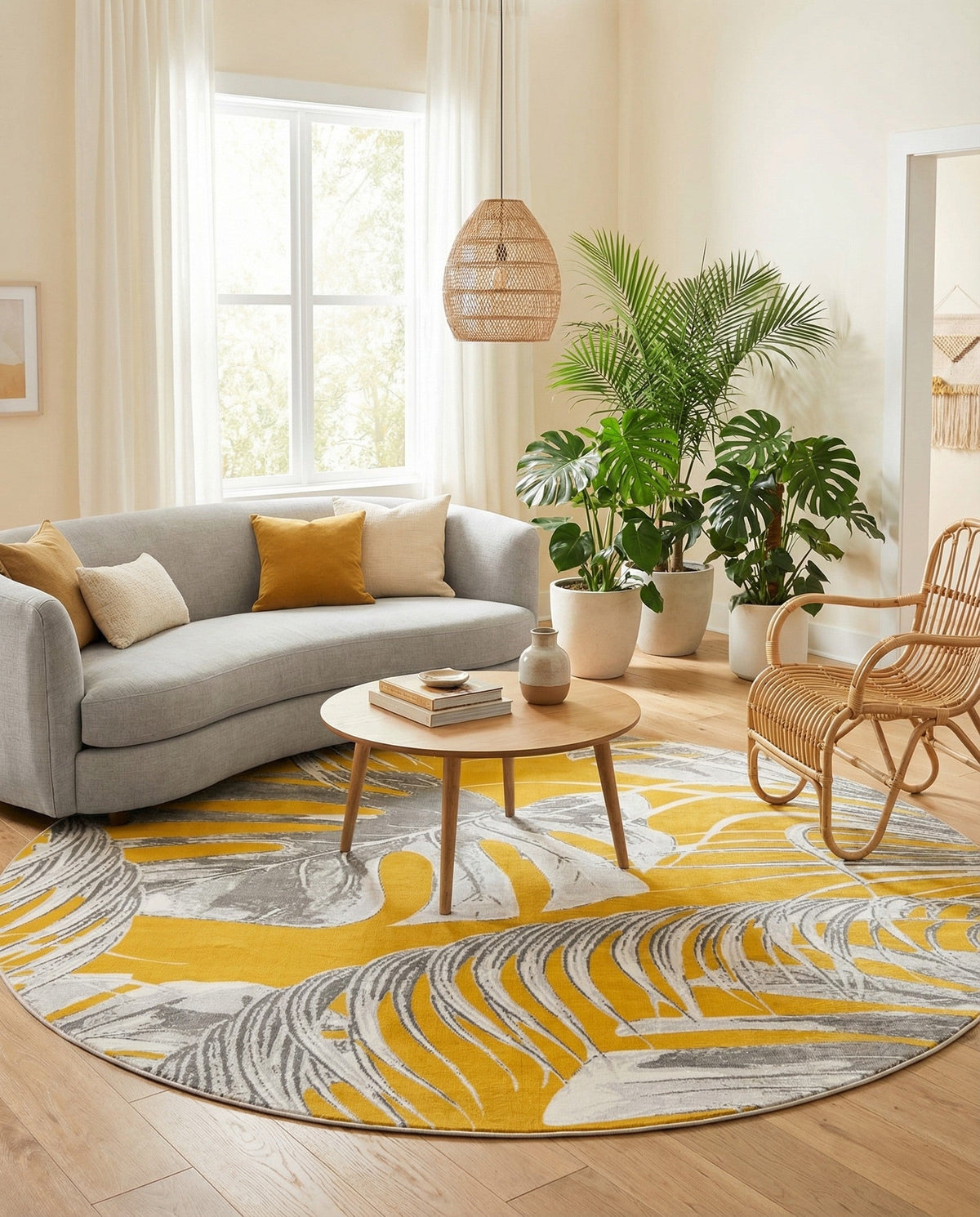 Meadow Breeze Collection Area Rug -  Clover Round Yellow  lifestyle 168