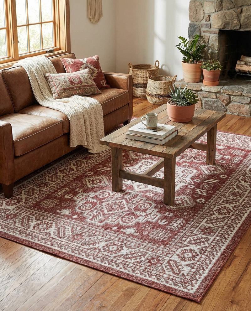 Tribal Terrace Treasures Collection Area Rug -  Incan Isle (Rust Red) Rectangle Rust Red  lifestyle 31