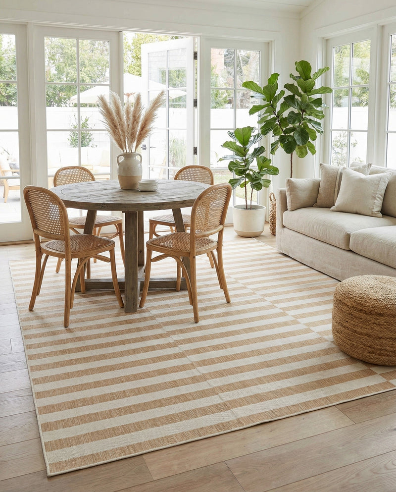 Seaside Stripes Collection Area Rug - Cabana (Taupe) Rectangle Taupe  lifestyle 27