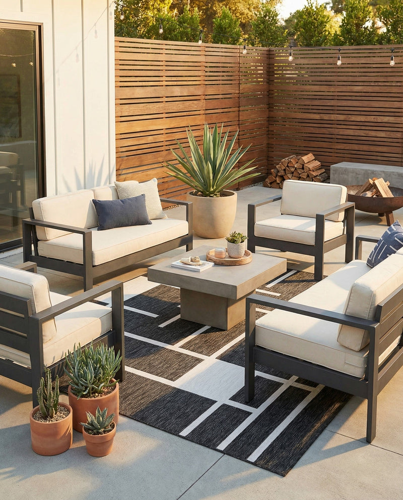 Urban Terrace Collection Area Rug -  Parkside Square Black and White  lifestyle 61
