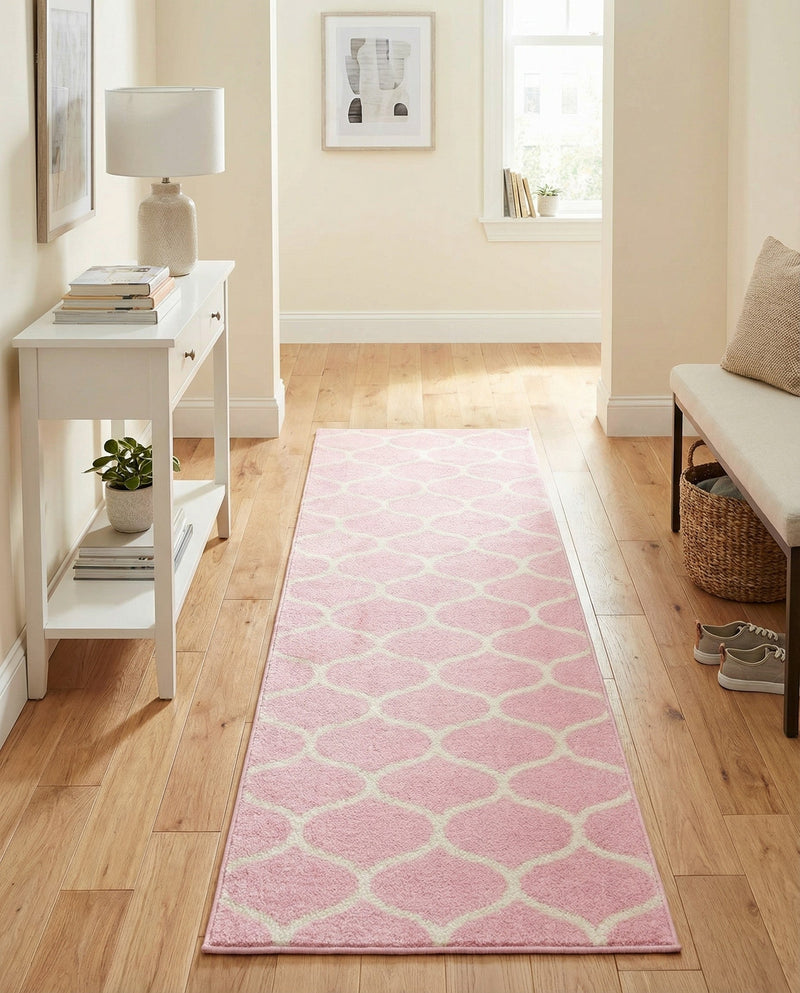 Trellis Mosaic Collection Area Rug -  Pergolatown (Light Pink) Runner Light Pink  lifestyle 55