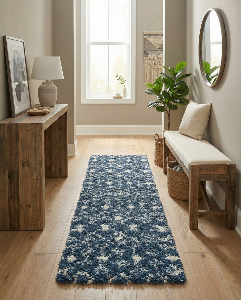 Berber Lattice Shag Collection Area Rug - Atlas (Navy Blue) Runner Navy Blue  lifestyle 38