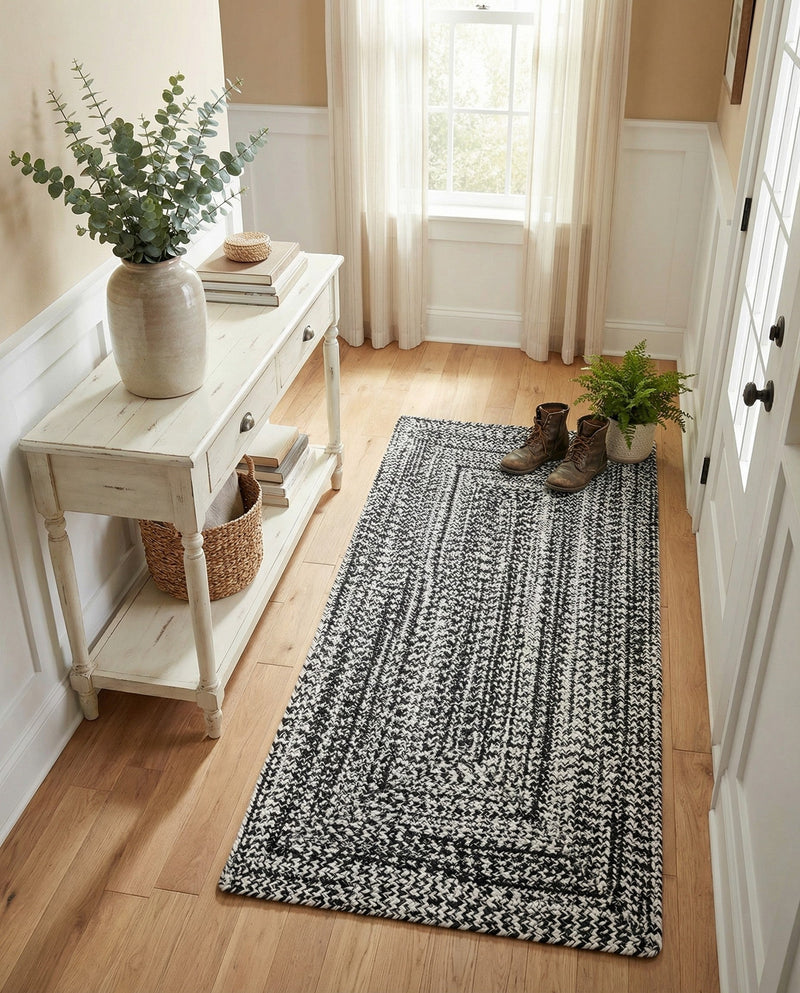 Sustainable Strands Indoor-Outdoor Oasis Collection Area Rug -  Sandbar (Black and White) Runner Black and White  lifestyle 66