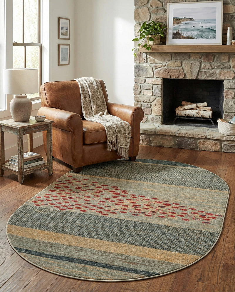 Zagros Oasis Collection Area Rug -  Kermanshah Oval Blue  lifestyle 51