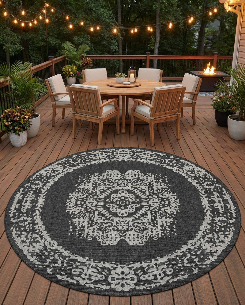 Patio Heritage Collection Area Rug - Savannah (Charcoal Gray) Round Charcoal Gray  lifestyle 61