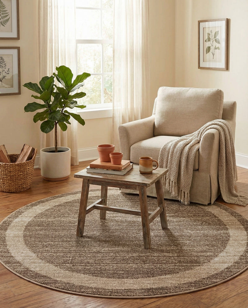Studio Haven Collection Area Rug -  Alcove (Light Brown) Round Light Brown  lifestyle 47