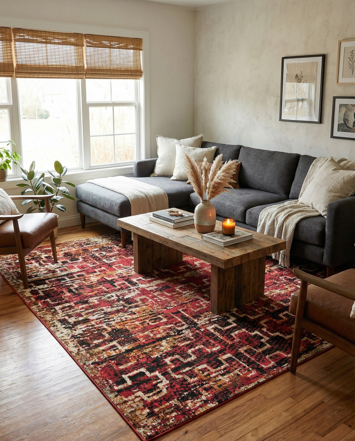 Neptune Elegance Collection Area Rug -  Proteus Square Burgundy  lifestyle 52