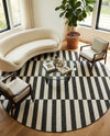 Seaside Stripes Collection Area Rug - Cabana (Charcoal) Round Charcoal  lifestyle 34