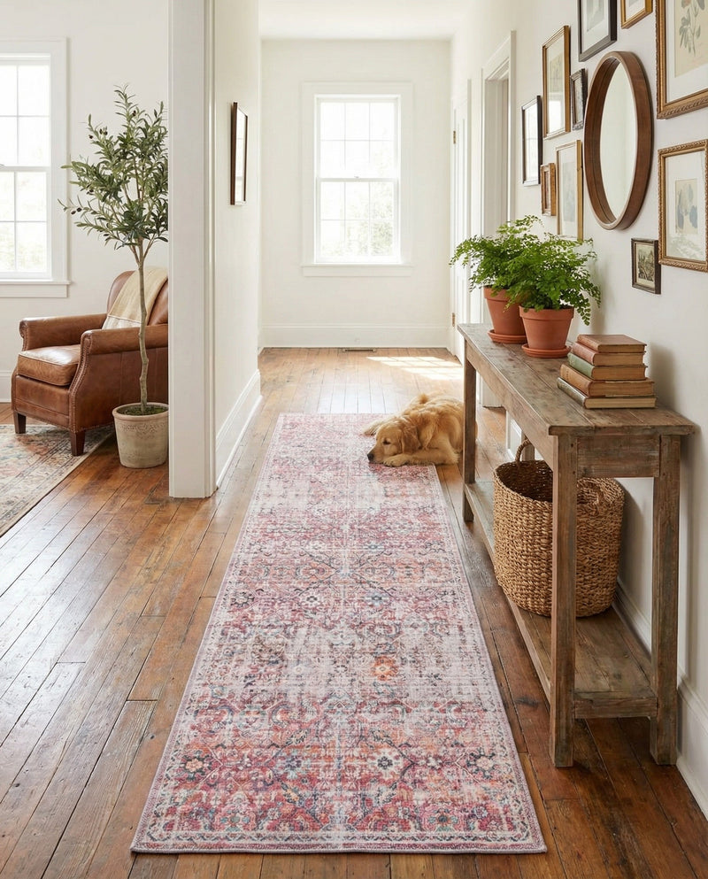 Vintage Memories Collection Area Rug -  Flashback Runner Ivory and Pink  lifestyle 57