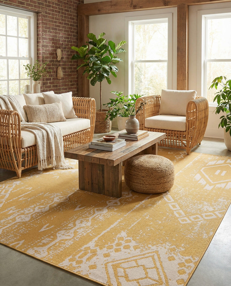 Desert Nomad Terrace Collection Area Rug - Sahara (Yellow) Rectangle Yellow  lifestyle 8