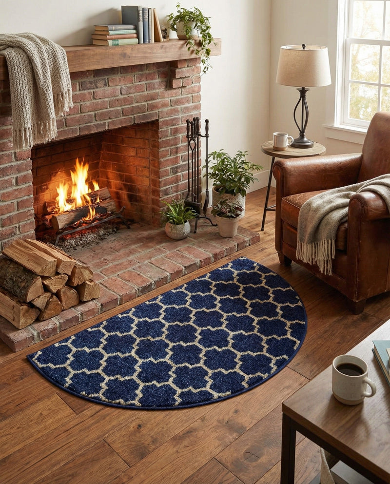 Lattice Gardens Collection Area Rug -  Bloomfield (Dark Blue) Hearth Dark Blue  lifestyle 46