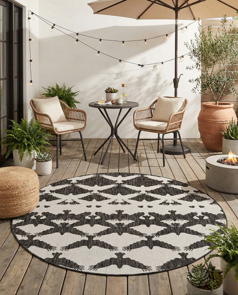 Urban Terrace Collection Area Rug -  Gramercy Round Black and White  lifestyle 59