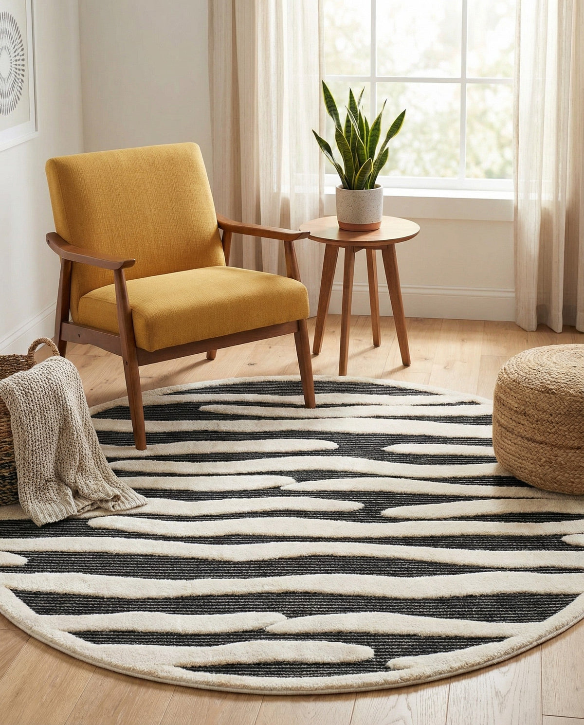 Monochrome Collection Area Rug - Slate Round Gray  lifestyle 101