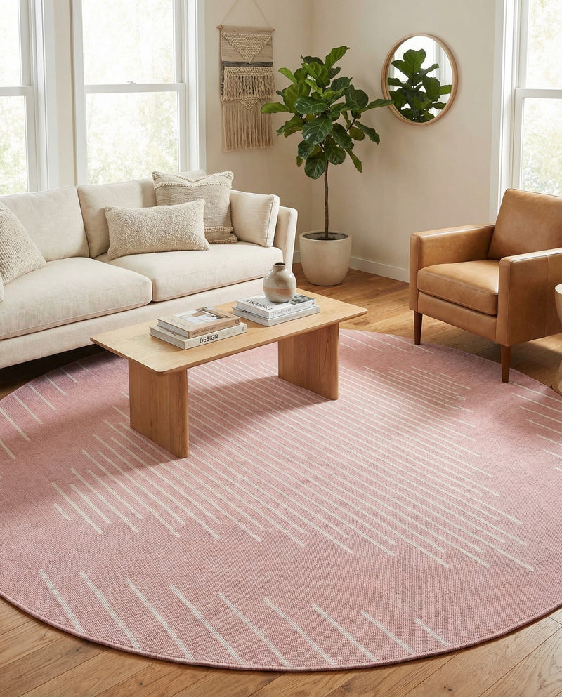 Urban Terrace Collection Area Rug -  Chelsea (Pink) Round Pink  lifestyle 82
