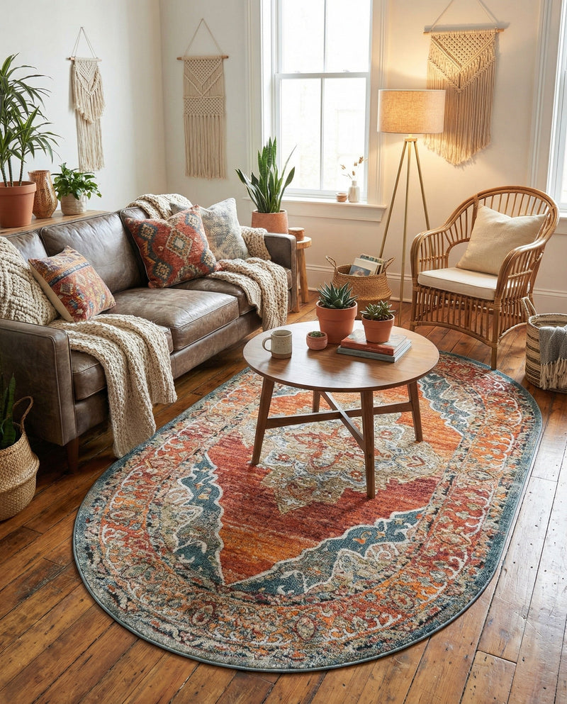Savannah Soiree Collection Area Rug - Serengeti (Rust Red) Oval Rust Red  lifestyle 71