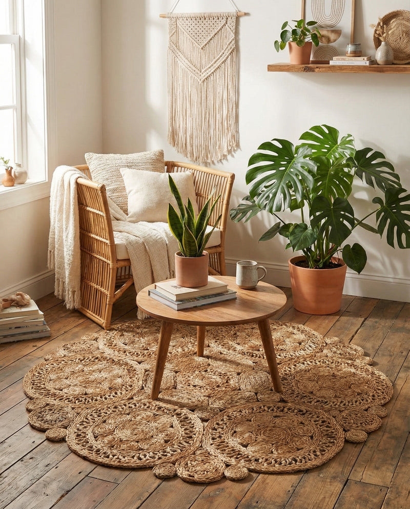 Woven Seaside Jute Collection Area Rug - Whittaker Round Natural  lifestyle 38