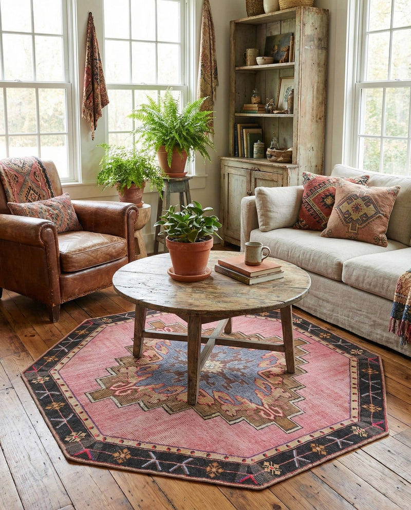 Heritage Elegance Collection Area Rug -  Winterthur (Pink) Octagon Pink  lifestyle 61