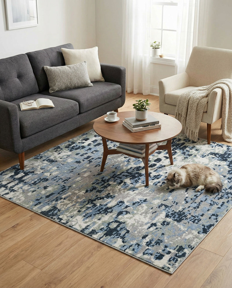 Aegean Elegance Washables Collection Area Rug -  Andros Square Gray Navy Green  lifestyle 72