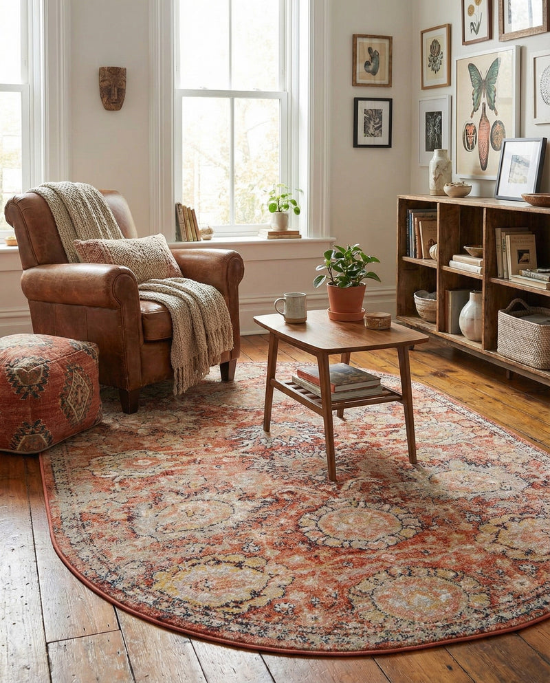 Seville Stripes Collection Area Rug -  Cordoba (Brick Red) Oval Brick Red  lifestyle 30