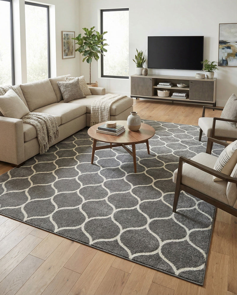 Trellis Mosaic Collection Area Rug -  Pergolatown (Dark Gray) Rectangle Dark Gray  lifestyle 6