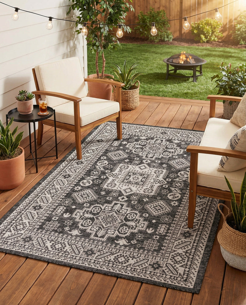 Tribal Terrace Treasures Collection Area Rug -  Incan Isle (Charcoal Gray) Rectangle Charcoal Gray  lifestyle 30