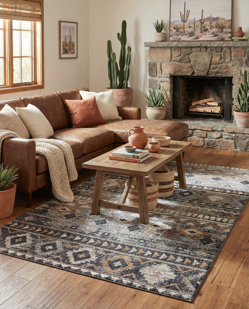 Desert Modern Eco Rug Series Collection Area Rug -  Sonora Rectangle Khaki Gray  lifestyle 9