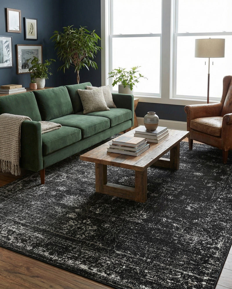 Riviera Elegance Collection Area Rug - Antibes (Black) Rectangle Black  lifestyle 8