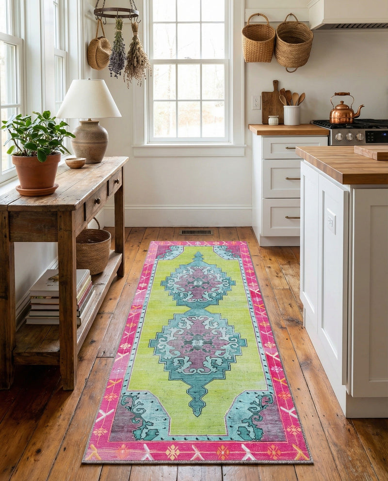Heritage Elegance Collection Area Rug -  Winterthur (Green) Runner Green  lifestyle 35