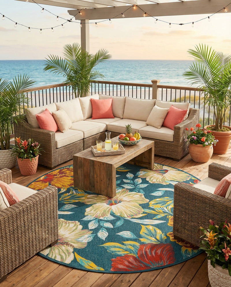 Seaside Haven Rugs Collection Area Rug -  Nautical Round Multi  lifestyle 90
