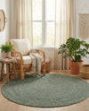 Highland Woven Jute Collection Area Rug - Glenmore (Green) Round Green  lifestyle 30