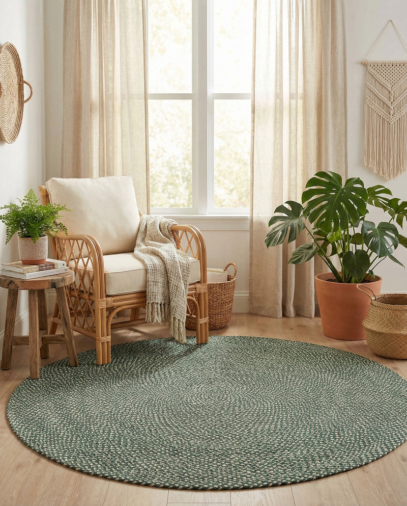 Highland Woven Jute Collection Area Rug - Glenmore (Green) Round Green  lifestyle 30