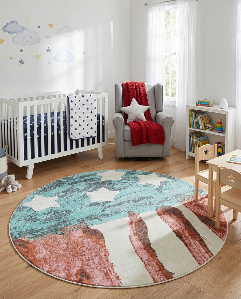 Wonder Tykes Collection Area Rug -  Zany Round Red and Blue  lifestyle 49