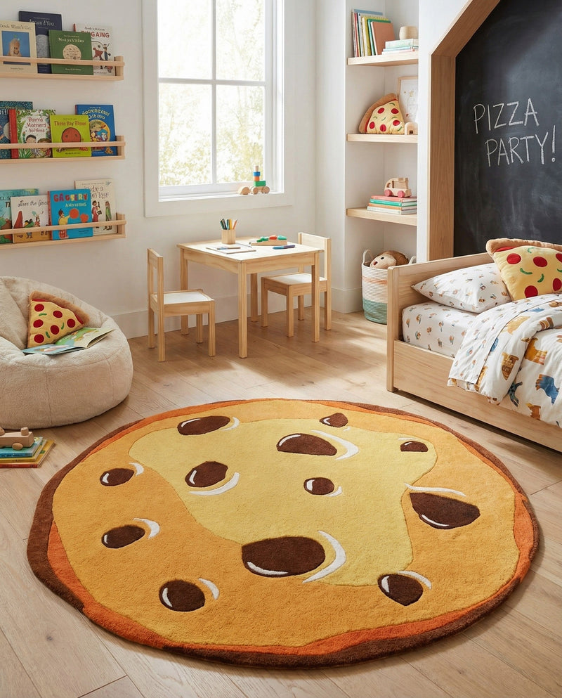 Whimsy Wonders Wool Collection Area Rug -  Lagoon Round Light Brown  lifestyle 12
