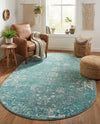 Riviera Elegance Collection Area Rug - Antibes (Turquoise) Oval Turquoise  lifestyle 71