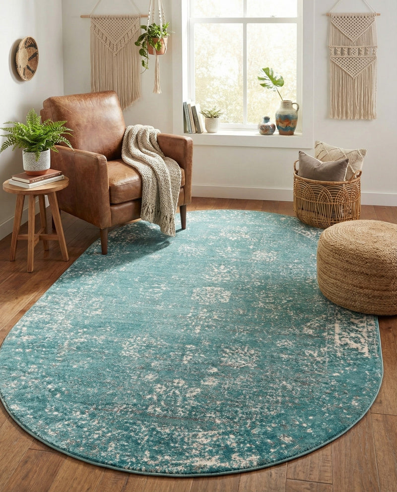 Riviera Elegance Collection Area Rug - Antibes (Turquoise) Oval Turquoise  lifestyle 71