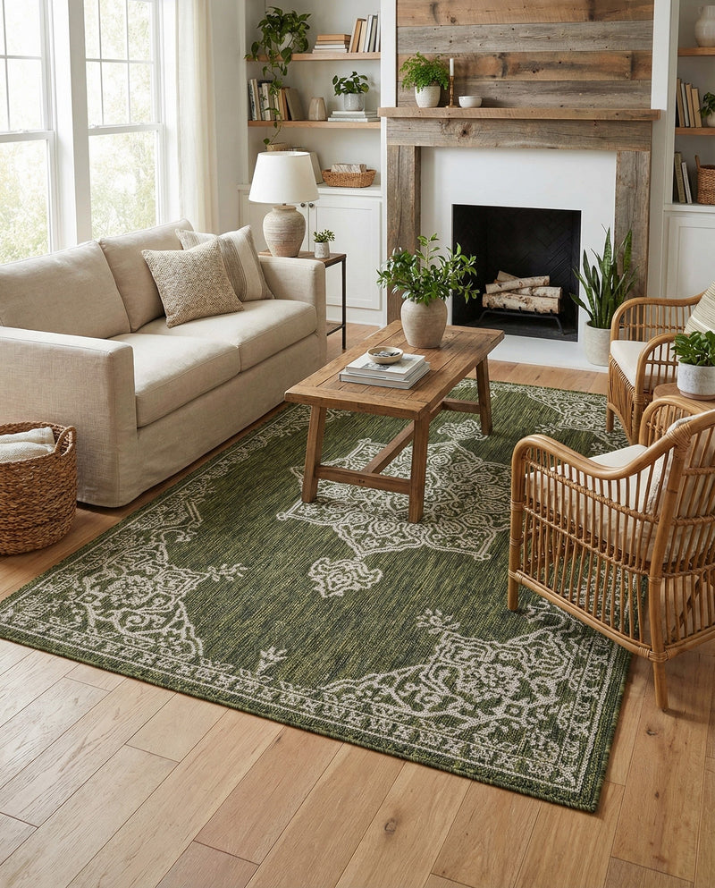 Patio Heritage Collection Area Rug -  Charleston (Green) Rectangle Green  lifestyle 18