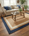 Woven Seaside Jute Collection Area Rug - Nantucket Rectangle Navy Blue White Natural  lifestyle 39