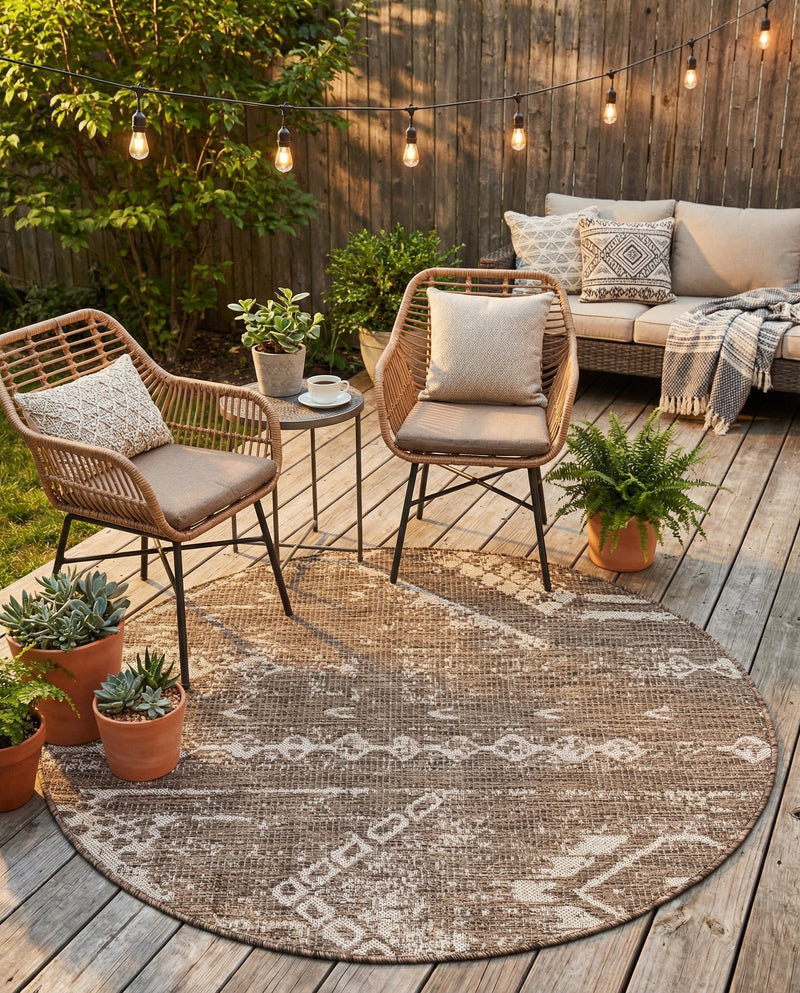 Desert Nomad Terrace Collection Area Rug - Sahara (Brown) Round Brown  lifestyle 59