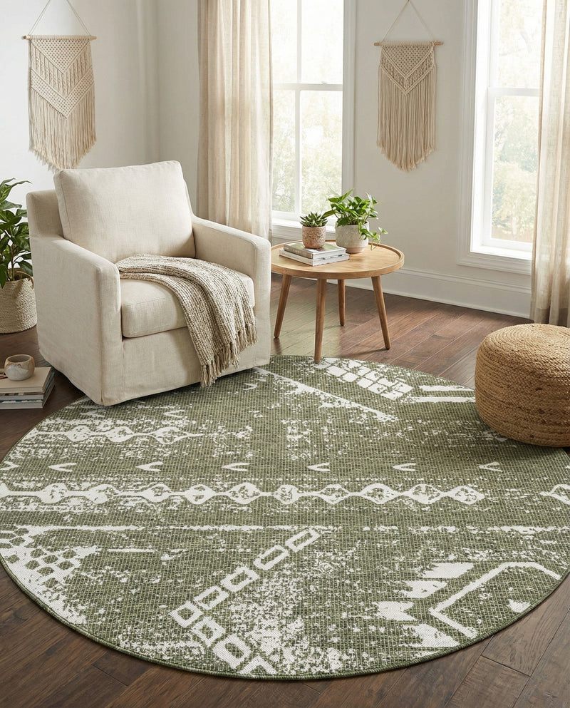 Desert Nomad Terrace Collection Area Rug - Sahara (Green) Round Green  lifestyle 13