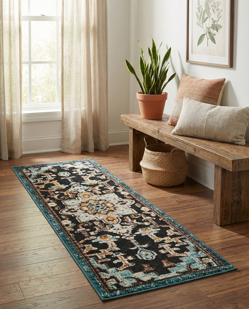 Outdoor Marrakesh Collection Area Rug -  Essaouira Runner Navy Blue  lifestyle 63