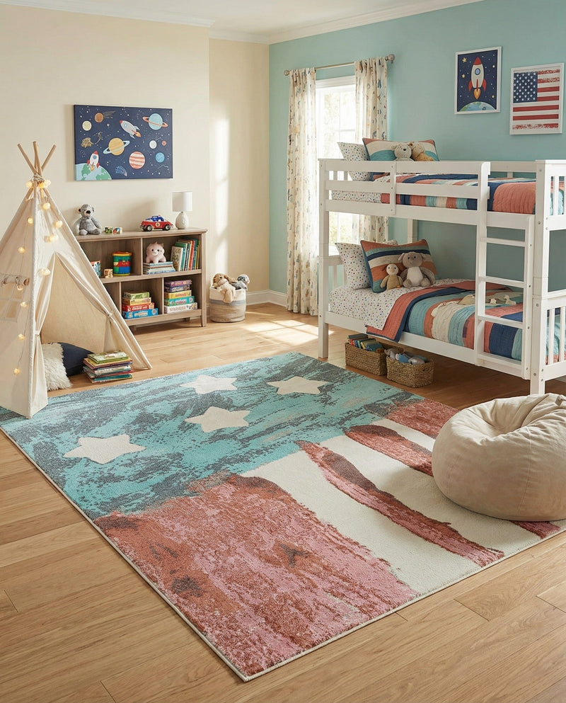 Wonder Tykes Collection Area Rug -  Zany Rectangle Red and Blue  lifestyle 10