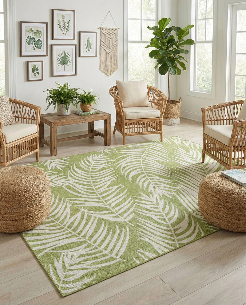 Seaside Blooms Collection Area Rug - Verdure (Green) Rectangle Green  lifestyle 22