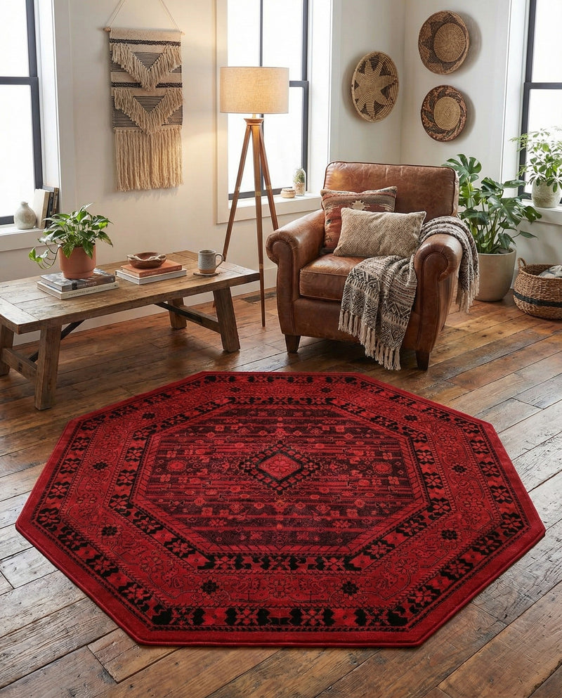 Samarkand Elegance Collection Area Rug -  Zarafshan Octagon Red  lifestyle 68