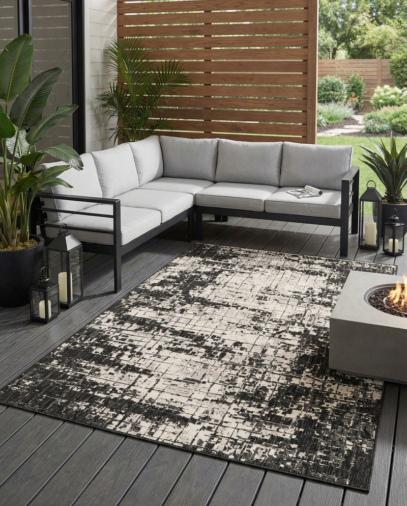 Urban Terrace Collection Area Rug -  Midtown Rectangle Black and White  lifestyle 25